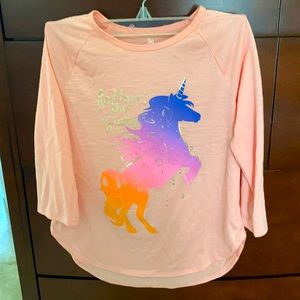Girls Unicorn 3/4 Length Sleeve Tee
